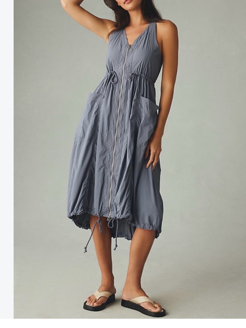Anthropologie Daily Practice Free Fall Drawstring Midi Dress in slate